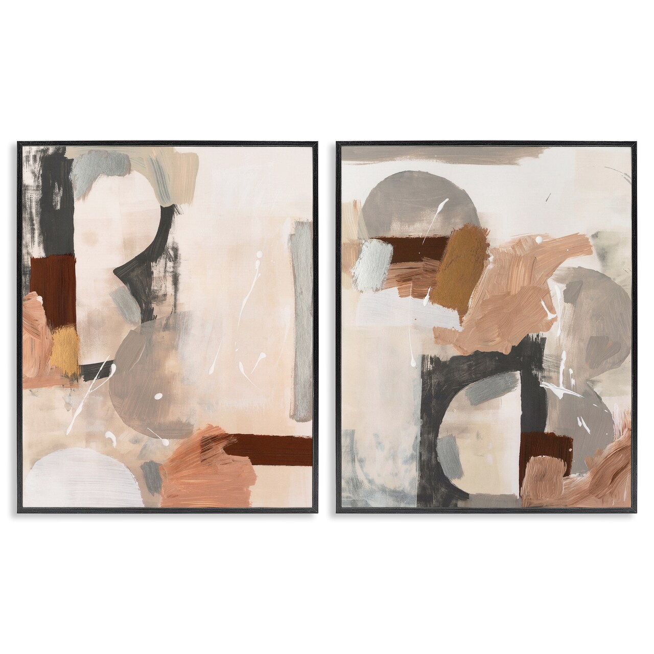Stupell Industries Abstract Neutral Shapes Brown 2 pc Framed Giclee Wall Art Set Design by Victoria Barnes